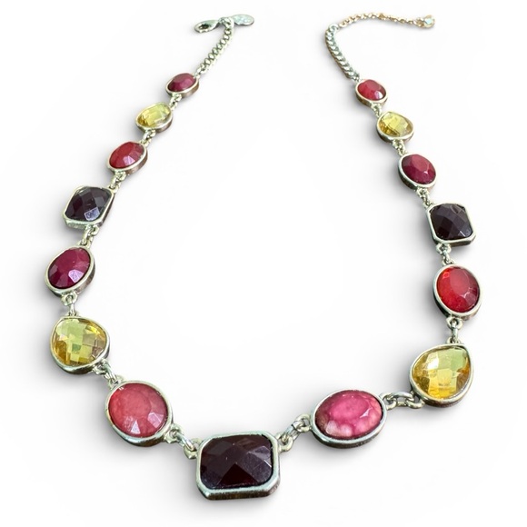 White House Black Market Jewelry - WHBM Multicolour Glass Necklace Silver Tone Spring Summer 21 Inch